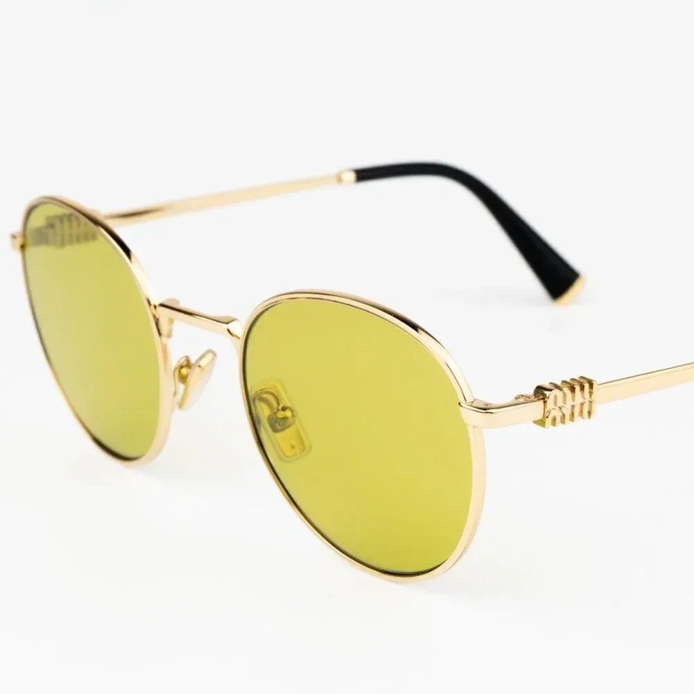 NEW Miu Miu MU55ZS 5AK07O Gold Olive Green Round Unisex Sunglasses 0MU 55ZS